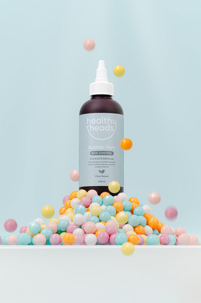 Creative skincare product photography featuring concept-driven bubblegum styling and floating elements for brand campaign