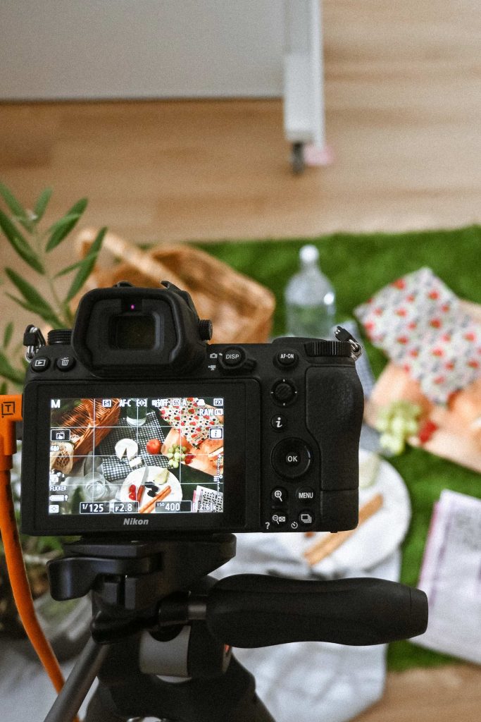 Product photography setup in Adelaide Hills studio showing camera composition of styled brand scene